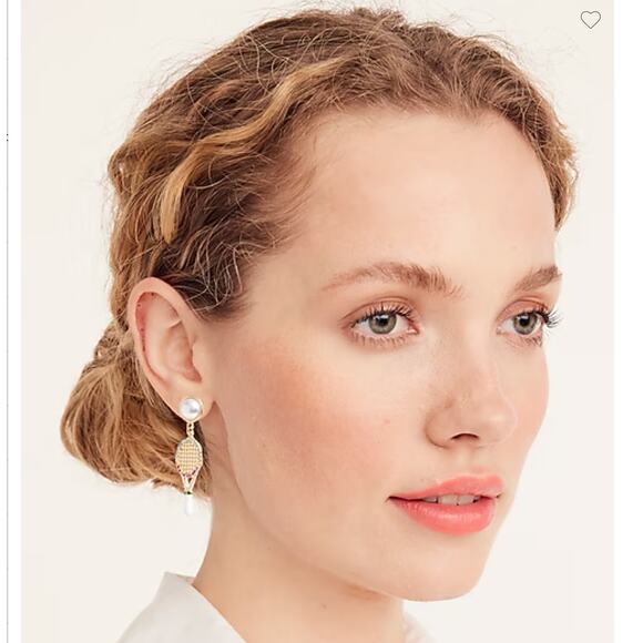 NWT J. Crew Tennis Racquet Drop Pearl Earrings - Picture 2 of 5